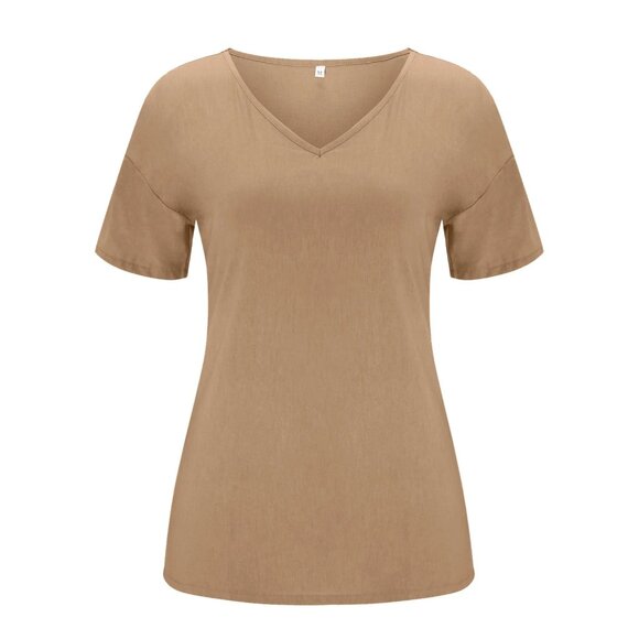 💥3/$25💥 NWT George Short Sleeve V-Neck Shirt Top T-Shirt Tee Tan Beige Size XL - Picture 2 of 5